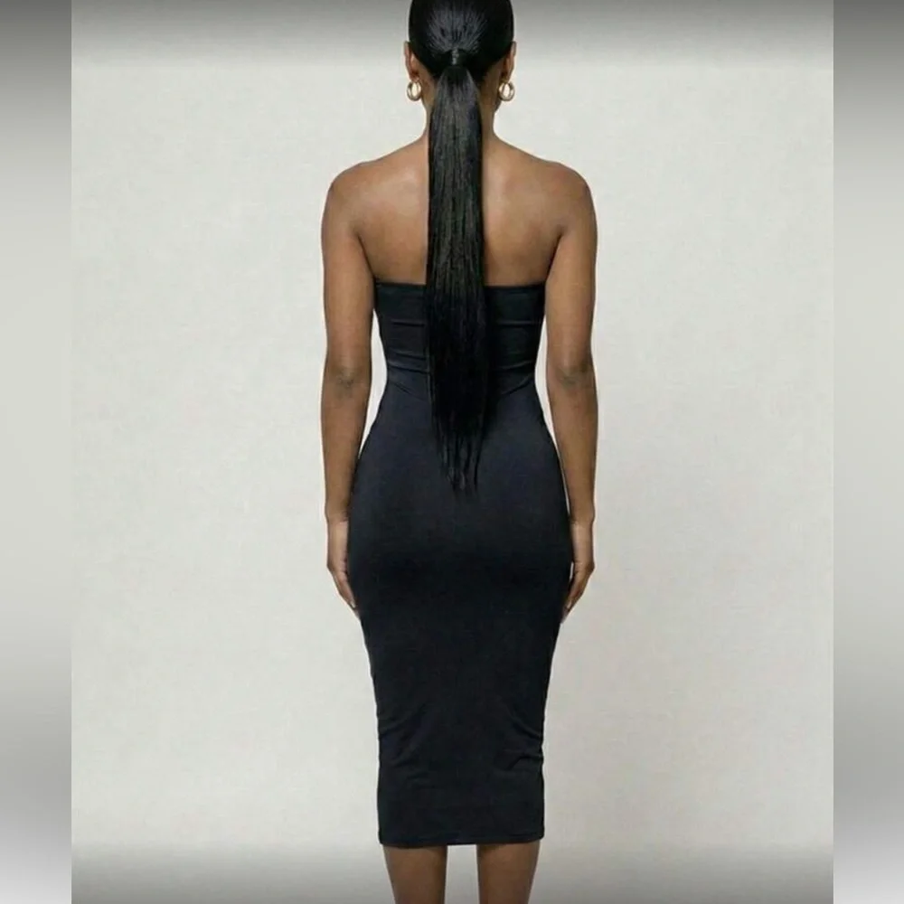 Strapless Bodycon Midi Dress in Dusty Blue - Picture 9 of 15